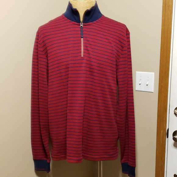 Ll bean burgandy blue stripe pullover 1/4 zip - Picture 1 of 5